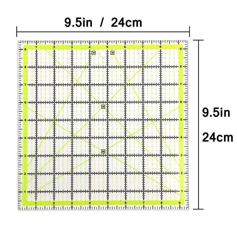 UOOU Quilting Ruler (9.5"X9.5"), Square Quilting Rulers Fabric Cutting Ruler Acrylic Quilters Rulers Clear Mark for Easy Precision Cutting and Crafts Quilting and Sewing - Image 2